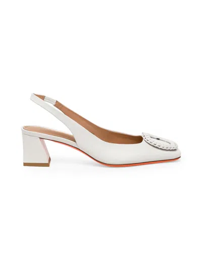 Santoni 50mm Corolle Leather Slingback Buckle Pumps In White