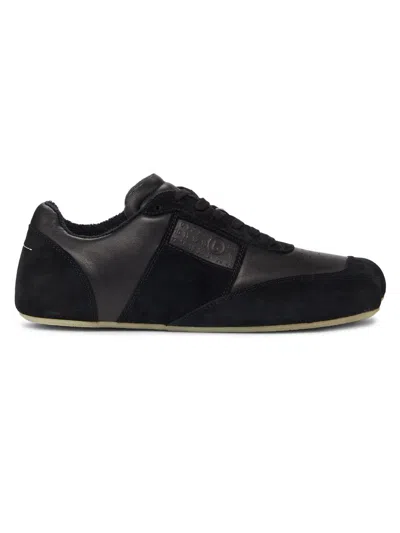 Mm6 Maison Margiela Contemporary Black Leather And Suede Sneakers With Square Toe