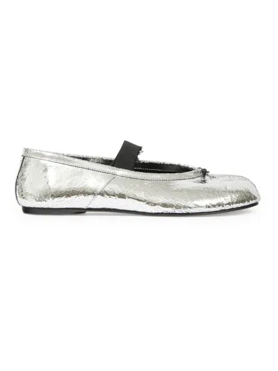 Maison Margiela Tabi Split-toe Metallic Cracked-leather Ballet Flats In Silver