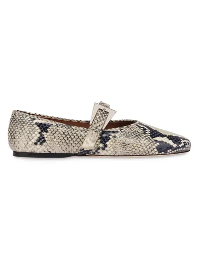 Paris Texas Ballet Flats In Natural Python-printed Leather In Multi
