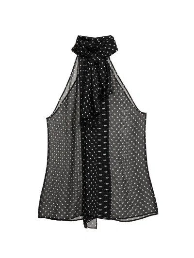 Tom Ford Black Sleeveless Top With Halterneck And All-over Polka Dot Motif In Silk Woman