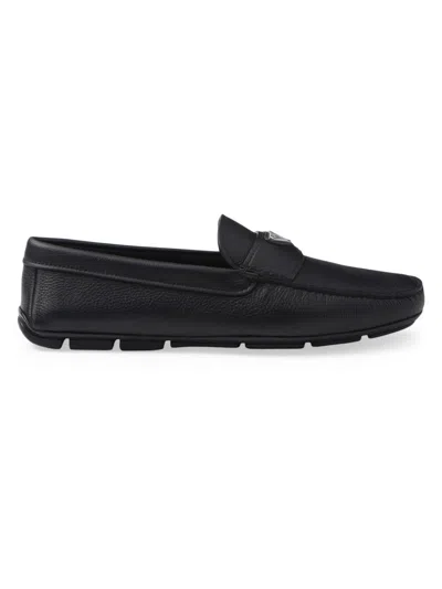 Prada Black Leather Loafers In Black