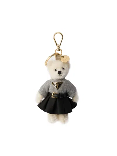 Prada Womens White Teddy Keychain Charm In White