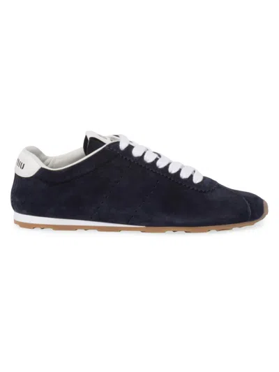 Miu Miu Suede Bicolor Retro Trainer Sneakers In Black