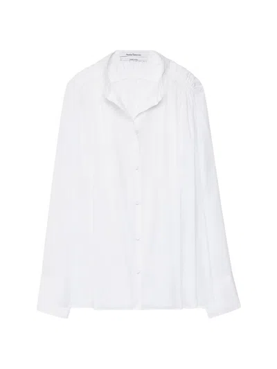 Another Tomorrow Gathered Organic Cotton-voile Shirt In Off White