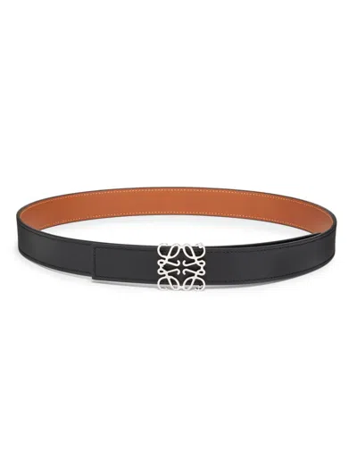 Loewe Women Anagram Leather Reversible Belt In Black