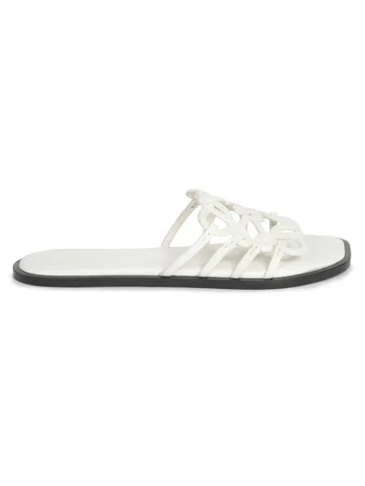 Loewe Petal Anagram Metallic Leather Slide Sandals In Silver