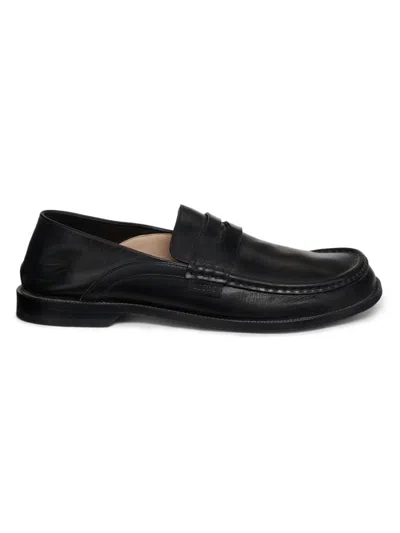Loewe Penny Strap Round Toe Stitched Detailing Loafers In Black