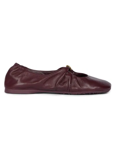Loewe Burgundy Nappa Leather Pebble Ballerinas
