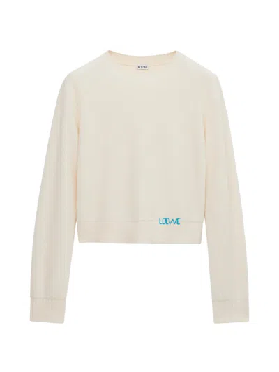 Loewe Womens Ecru Logo-embroidered Long-sleeves Wool Knitted Jumper In Gray