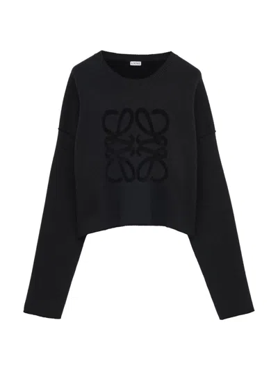 Loewe Wool Blend Sweater Relaxed Fit Cropped In Black