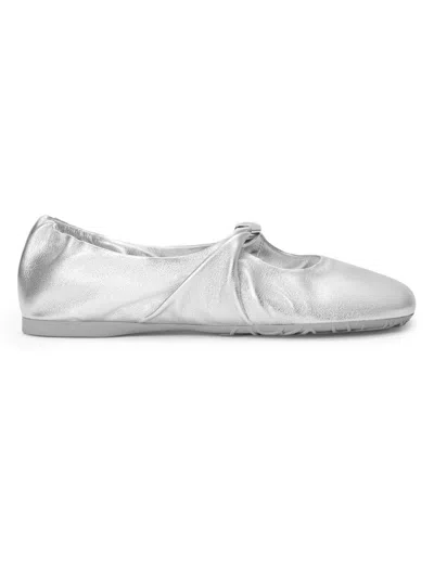 Loewe Pebble Soft Ballet Flats In Laminated Lamb Nappa Leather In Silver