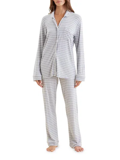 Papinelle Kate Jersey Pajamas In Grey White Stripe