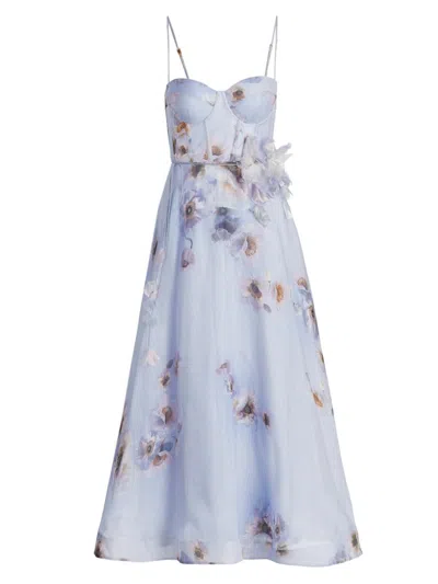 Zimmermann Womens Lilac Poppy Hypnotic Bodice Linen And Silk Midi Dress In Multi