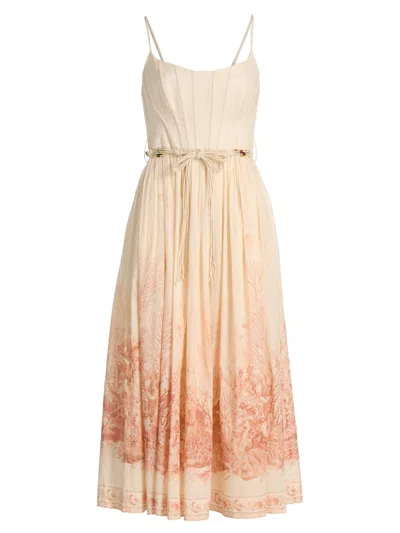 Zimmermann Wanderlust Corset Midi Dress Cream In Neutral