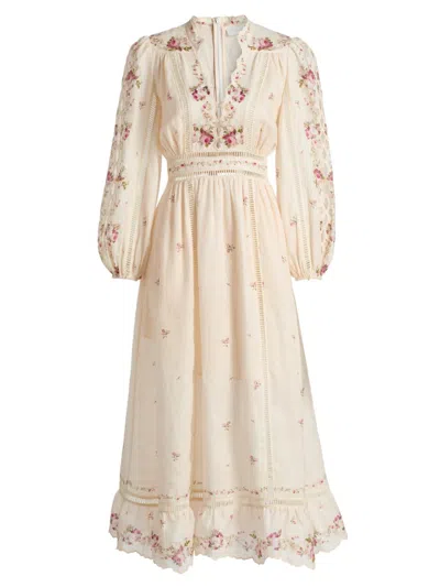Zimmermann Patience Floral Linen Midi Dress In Neutral