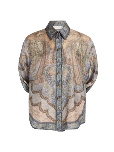 Zimmermann Wanderlust Multicolor Shirt With Classic Collar And All-over Print In Silk Woman