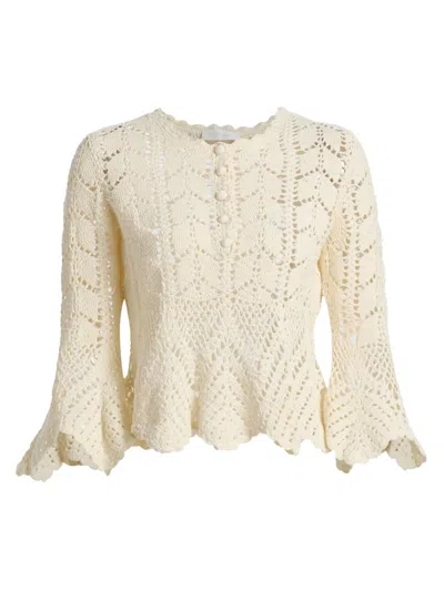 Zimmermann Awaken Scalloped Crocheted Cotton Top In Neutral