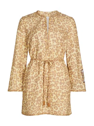 Zimmermann Awaken Braid Trim Tunic In Lemon Leopard In Brown