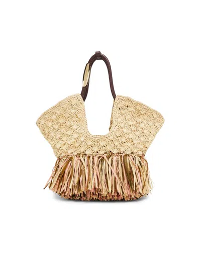 Zimmermann Goldentime Large Embellished Leather-trimmed Fringed Raffia Tote In Brown