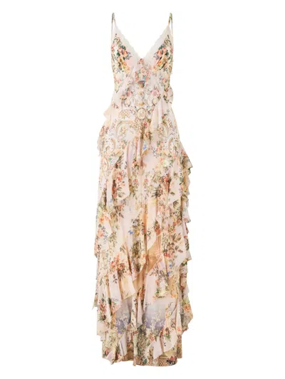 Camilla Lace-trimmed Ruffled Floral-print Silk-chiffon Maxi Dress In Multi