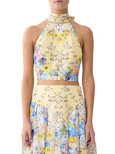 Camilla Halter Tie Back Top In Yellow
