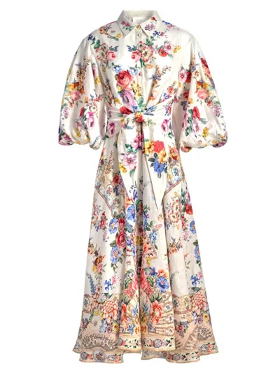 Camilla Waist Tie Shirt Dress With Bubble Sleeve I Left My Heart In Granada In Multi