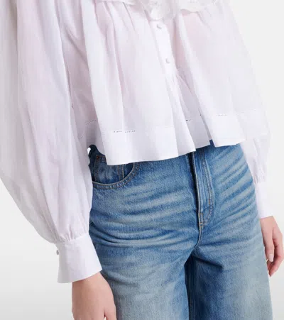 Chloé Milk Cotton Voile And Lace Ruffled Cropped Top In White