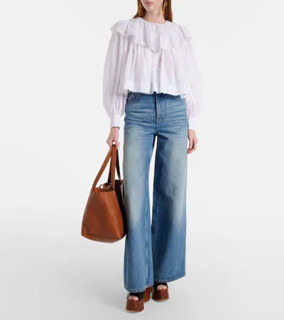 Chloé Milk Cotton Voile And Lace Ruffled Cropped Top In White