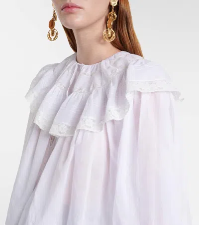 Chloé Milk Cotton Voile And Lace Ruffled Cropped Top In White
