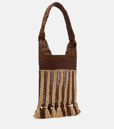 Isabel Marant Handwoven Raffia Tote Bag With Fringe And Logo Detail In Brown
