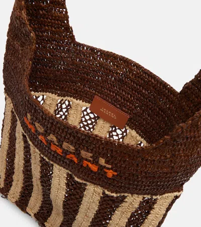 Isabel Marant Handwoven Raffia Tote Bag With Fringe And Logo Detail In Brown
