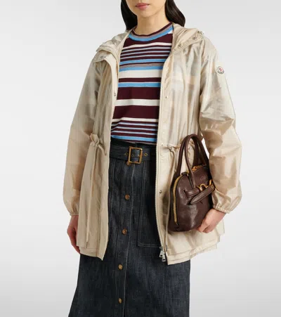 Moncler Weteau Ruched-trim Hooded Mid-length Jacket In Neutral