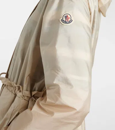 Moncler Weteau Ruched-trim Hooded Mid-length Jacket In Neutral