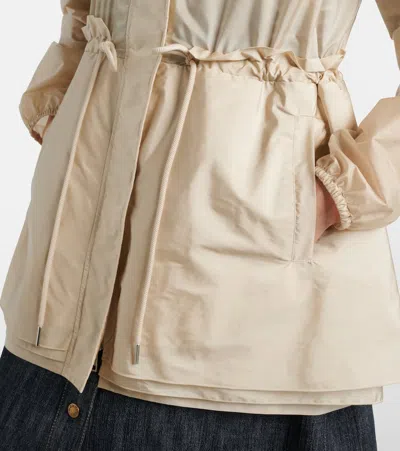 Moncler Weteau Ruched-trim Hooded Mid-length Jacket In Neutral