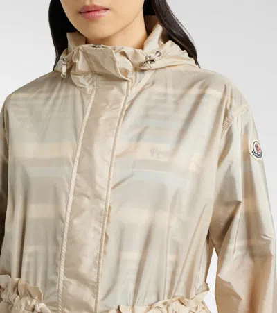 Moncler Weteau Ruched-trim Hooded Mid-length Jacket In Neutral