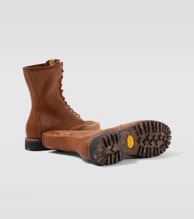 Visvim Hi-folk Scout Moc Distressed Leather Boots In Brown