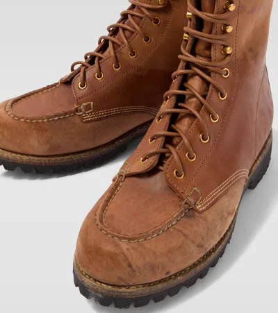 Visvim Hi-folk Scout Moc Distressed Leather Boots In Brown