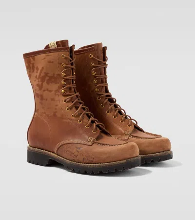 Visvim Hi-folk Scout Moc Distressed Leather Boots In Brown