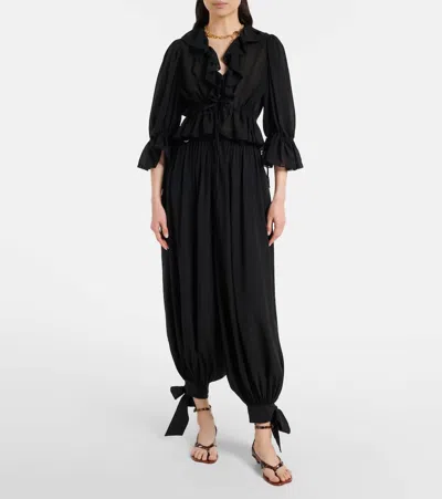Chloé Chloe Women Pantaloni Fluidi A Pieghe In Charmeuse Di Seta In Black