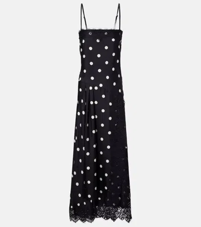 Sportmax Capo Polka Dot Lace Trim Silk Slipdress In Black