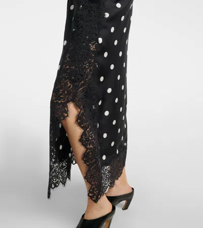 Sportmax Capo Polka Dot Lace Trim Silk Slipdress In Black