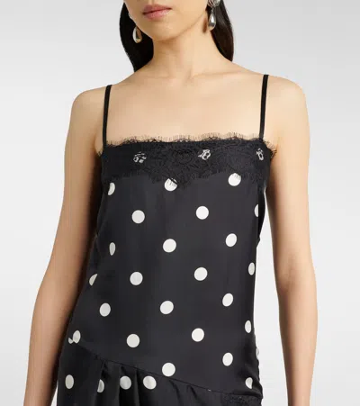 Sportmax Capo Polka Dot Lace Trim Silk Slipdress In Black
