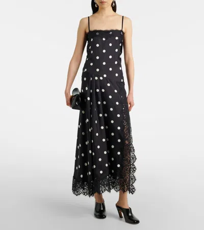 Sportmax Capo Polka Dot Lace Trim Silk Slipdress In Black