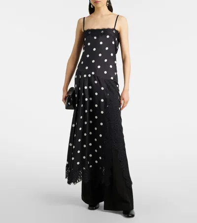 Sportmax Capo Polka Dot Lace Trim Silk Slipdress In Black