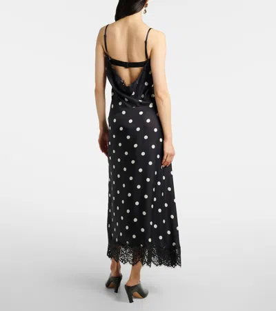 Sportmax Capo Polka Dot Lace Trim Silk Slipdress In Black