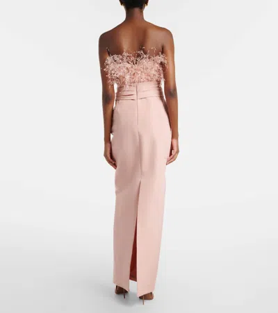 Oscar De La Renta Feather-trimmed Silk Faille Bustier Gown In Pink