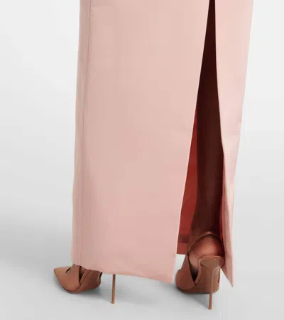 Oscar De La Renta Feather-trimmed Silk Faille Bustier Gown In Pink