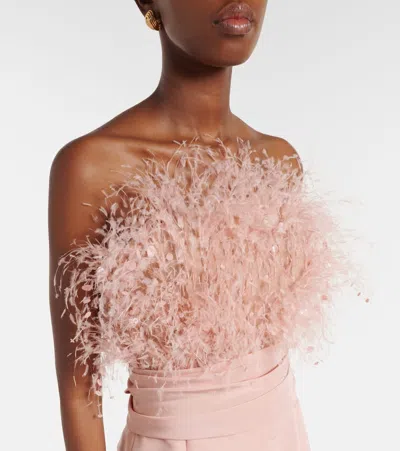 Oscar De La Renta Feather-trimmed Silk Faille Bustier Gown In Pink