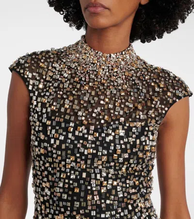 Jenny Packham Treasure Embellished Cap-sleeve Column Gown In Black